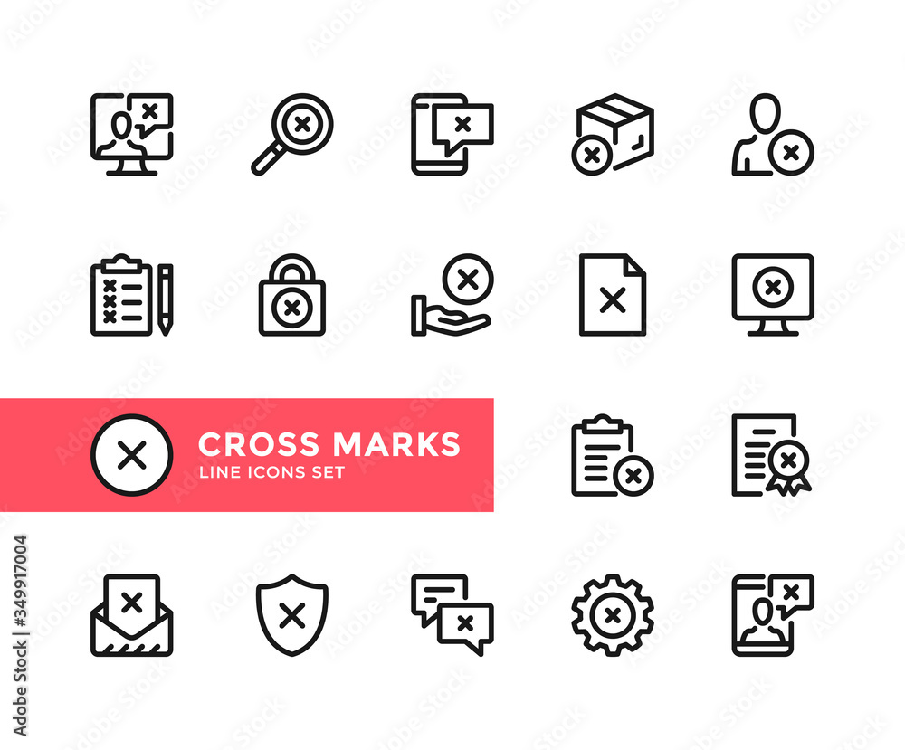 Poster cross marks vector line icons. simple set of outline symbols, graphic design elements. line icons se