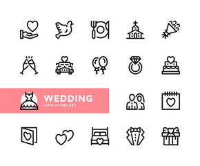 Wedding vector line icons. Simple set of outline symbols, graphic design elements. Line icons set. Pixel Perfect