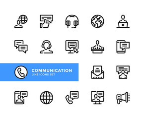 Communication vector line icons. Simple set of outline symbols, graphic design elements. Line icons set. Pixel Perfect