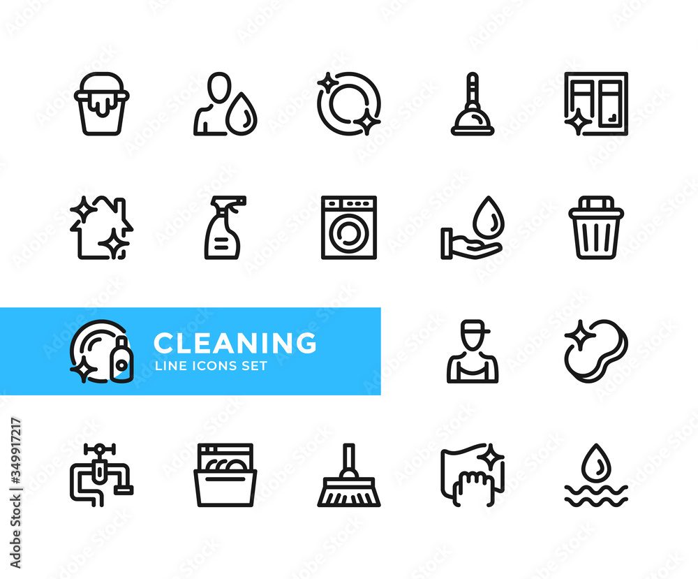 Poster cleaning vector line icons. simple set of outline symbols, graphic design elements. line icons set. 