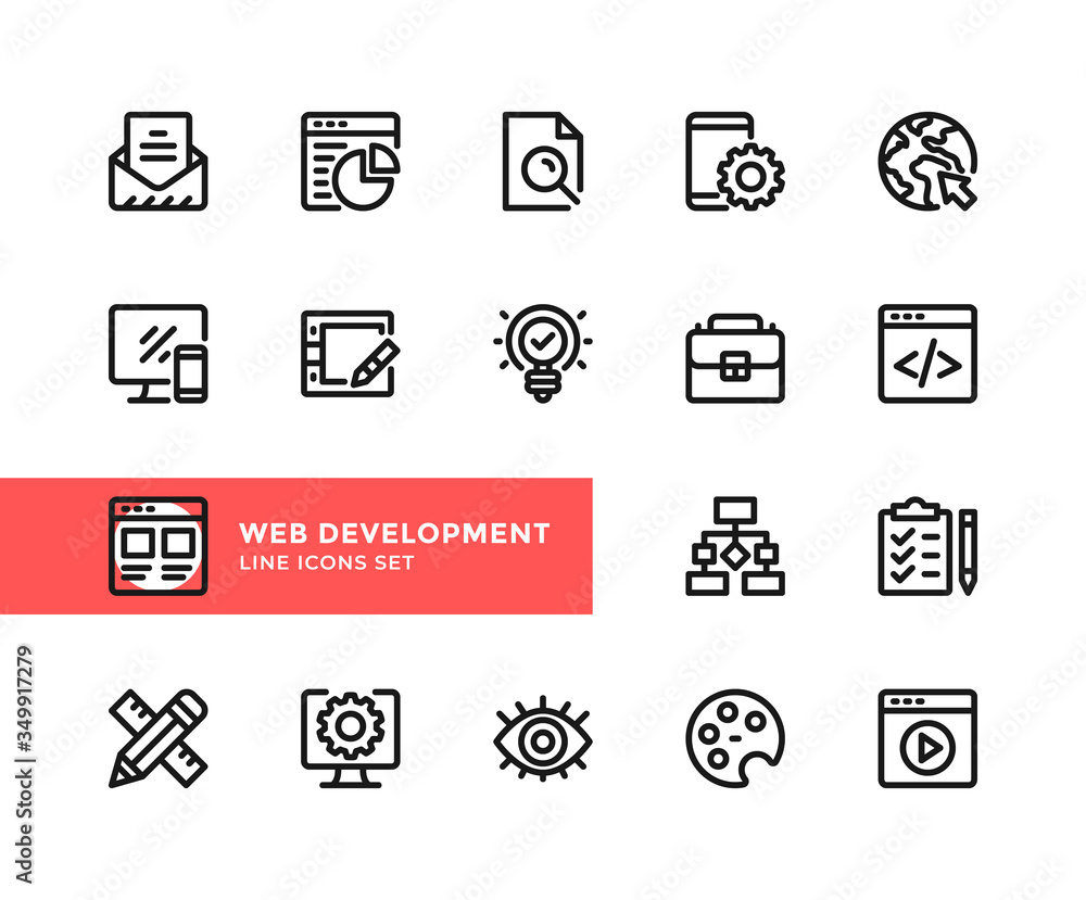 Poster web development vector line icons. simple set of outline symbols, graphic design elements. line icon