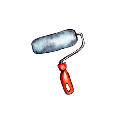  hand drawn watercolor illustration tools for repair: paint roller for wall-walling wallpaper, for painting walls