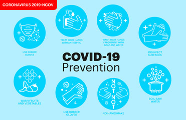 Tips for preventing viruses, bacteria, flu and for COVID-nineteen. Infographics of medicine and public health about the flu, fever and prevention of viruses. Illustration in horizontal version