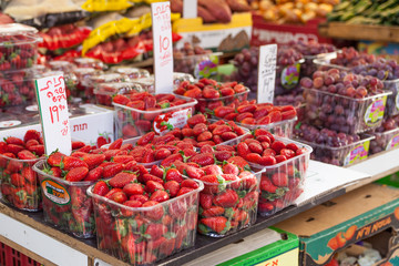 Fresh Organic Farm Strawberries at the Market