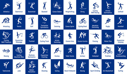 Summer sports icons set, vector pictograms for web and print - obrazy, fototapety, plakaty