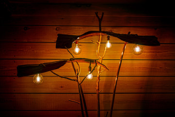 part of a handmade floor lamp with LED lamps stylized as Edison lamps. Front view of a floor lamp....