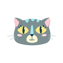 Highlights Stories cover, avatar, emoji: happy, smile. Cute funny cat face.