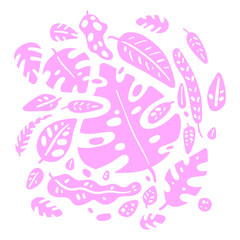 Tropical palm leaves. Summer vector background in mono color.