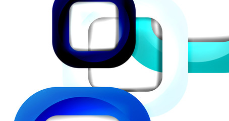 Square geometric vector abstract background, dynamic modern minimal template. Multicolored square shapes with round corners overlapping each other