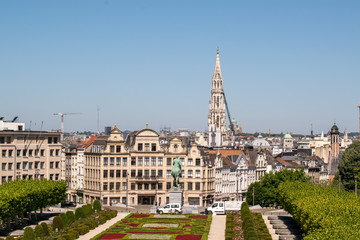 Fototapeta na wymiar View from the top of the Mount of the Arts/Kunstberg/ Mont des Arts on the city center. The town hall is visible in the middle, Brussels Belgium