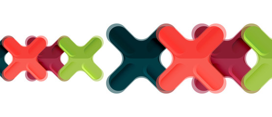 Glossy multicolored plastic style cross composition, x shape design, techno geometric modern abstract background. Trendy abstract layout template