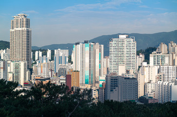 Fototapeta na wymiar Apartment and skyscraper of Busan City, South Korea from a high position