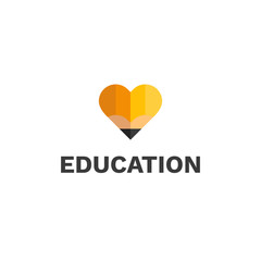 Simple flat heart pencil logo for drawing school or courses, online education. Love drawing, stationery logo. Student, sketching, note, creativity, edit, practice, study icon.