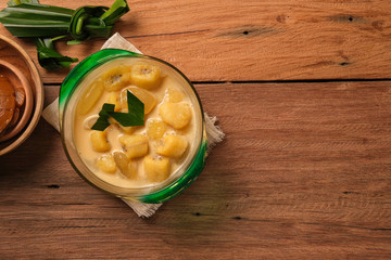 Traditional dessert made from banana and coconut sauce