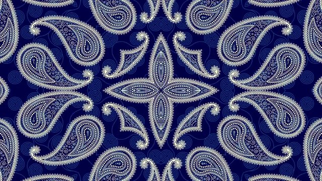 Symmetric abstract ornamental paisley pattern. Looping footage.