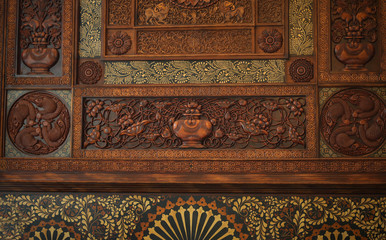 Wooden wall decoration with  traditional Sri Lankan wood carving styles 