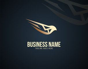 Luxury Bird and Mail design logo or icon template with gold color effects