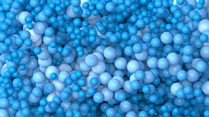 4k abstract background. Many blue balls of various sizes. Colorful illustration. 3D render.
