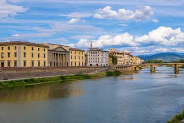 Fototapeta na wymiar Ponte alle Grazie medieval bridge on Arno river in Florence. Tuscany, Italy
