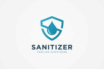 Protection Logo. Blue Linear Style Shield Icon with Water Drop Symbol inside isolated on White Background. Usable for Healthcare, Medical and Security Logos. Flat Vector Logo Design Template Element.