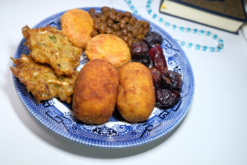 high angle view of Ramadan food in a plate 
