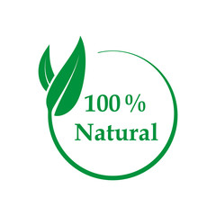 100% natural vector logo design isolated on white background. Vector illustration.