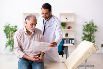 Fototapeta premium Old man visiting young male doctor cardiologist