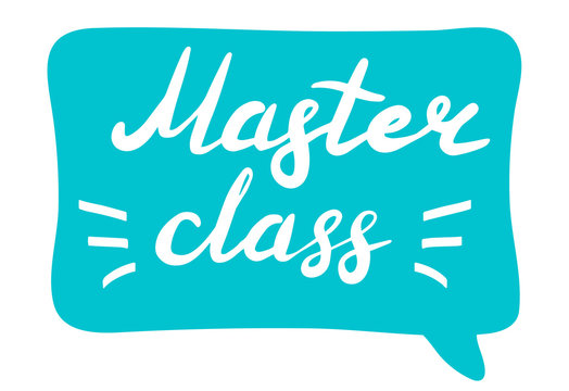 Master class, online education concept. Logo, badge, poster, banner template. Lettering calligraphy illustration. Vector eps handwritten brush trendy sticker with text isolated on white background.