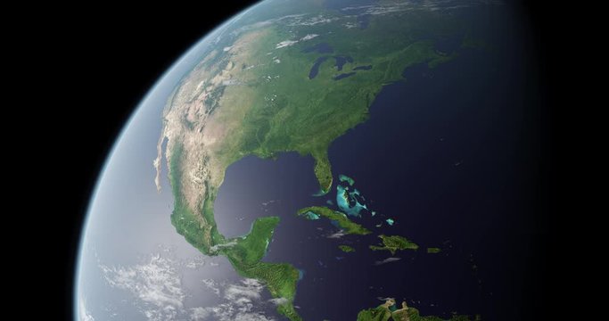 North America, Canada and Mexico seen from space during daytime. Earth rotating slowly. Satellite view from earth orbit. Blue marble. Great for background. Elements of this image furnished by NASA.