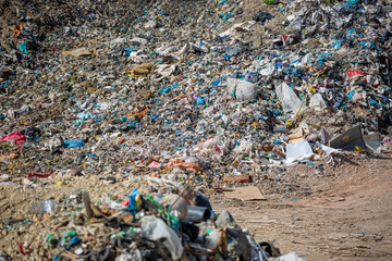 Pollution concept garbage pile in trash, waste dump or a landfill, waste from household, global warning