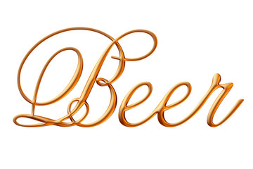 Golden letters, beer, typefont on white background