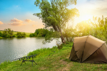 Fishing camp at sunset