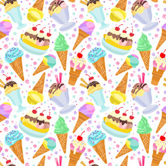 Ice cream background, summer dessert seamless pattern.
