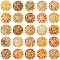 Set of 25 different kind of pizza