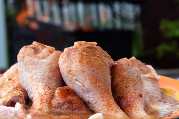 marinated the chicken in the spices. cooking in nature.