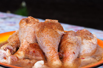 marinated the chicken in the spices. cooking in nature.