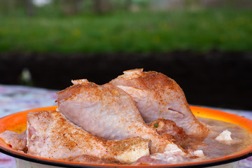 marinated the chicken in the spices. cooking in nature.