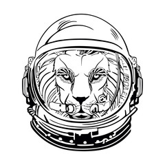 Lion astronauton a white background