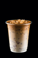 Coffee with ice  in take away cup isolated on black background