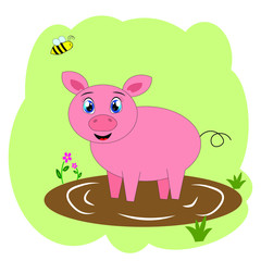 Pig cartoon vector illustration, farm animal 