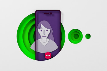 Young woman making online call using her smartphone. 3d-illustration