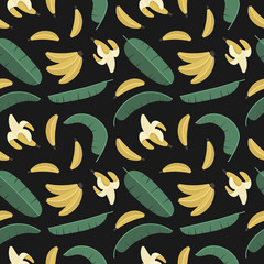 Naklejka premium summer seamless pattern, bananas and palm trees, vector illustration hand drawing