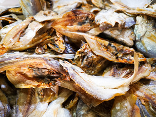 Dried fish display on seafood market in Malaysia
