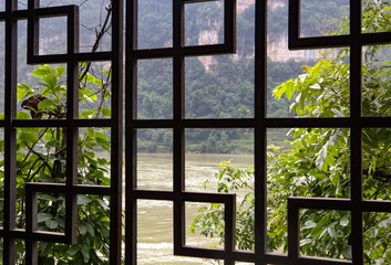 A Decorative Chinese Wood Window With View