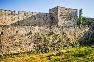 Fototapeta na wymiar Construction of powerful fortifications of the main city of Rhodes began in 1309 and continued until 1522, when the Turks captured the fortress, and the knights were granted the island of Malta 