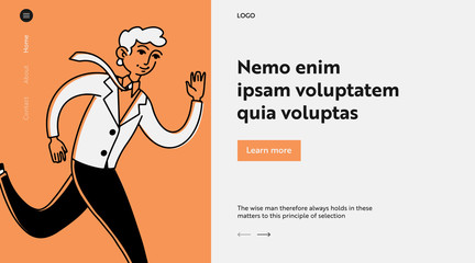 Running business professional. Office worker, man, race flat illustration. Competition, hurry, deadline concept for banner, website design or landing web page