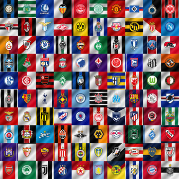 Vector illustrated set of 100 world's best football club's emblems
