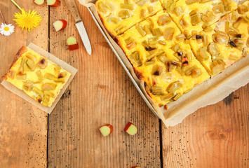 Rhabarberkuchen Rhabarber Kuchen Blechkuchen Blech Top View