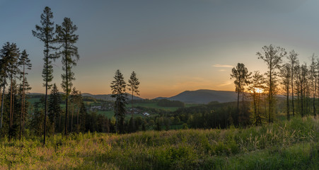 Fototapeta na wymiar Sunrise near Vidce village in Beskydy mountains in spring sunrise morning