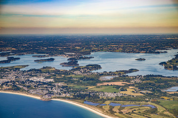 Golfe du morbihan, Morbihan golfe and Quiberon in french britanny from aerial view - obrazy, fototapety, plakaty